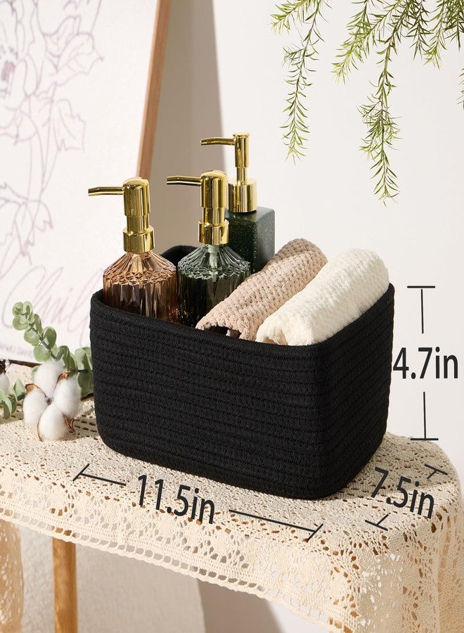 MiniArk Small Storage Baskets for Organizing | Closet Organizer Bins | Shelf Toy Basket | Woven Rope Baskets | Cube Decorative Box | Shallow Basket | 11.5x7.5x4.7” | 3 Packs Black - Image 3